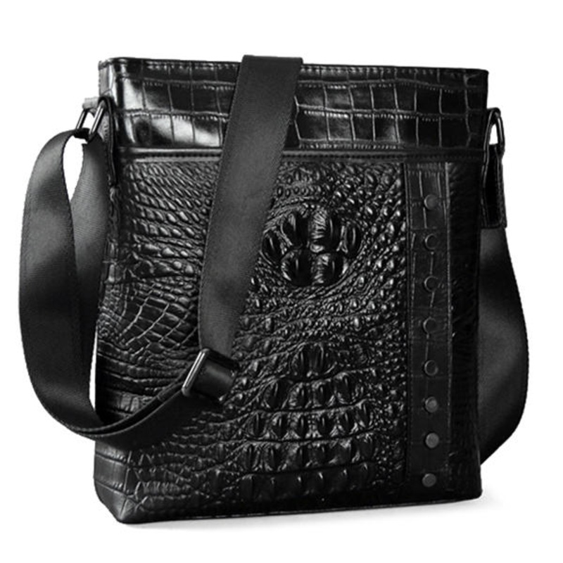 Men Genuine Leather Alligator Pattern Shoulder Bag Leisure Business Crossbody Bag Briefcase