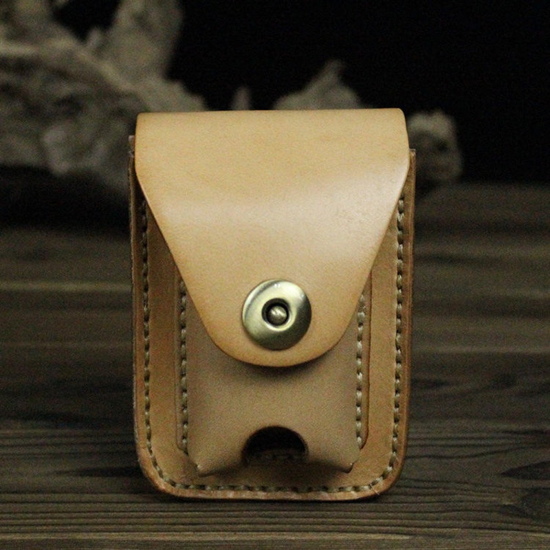 Men Genuine Leather Casual Cigarette Case Lighter Bag