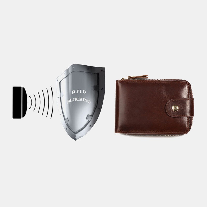 Men Genuine Leather RFID Anti-theft Multi-slot Hand-carry Purse Card Wallet