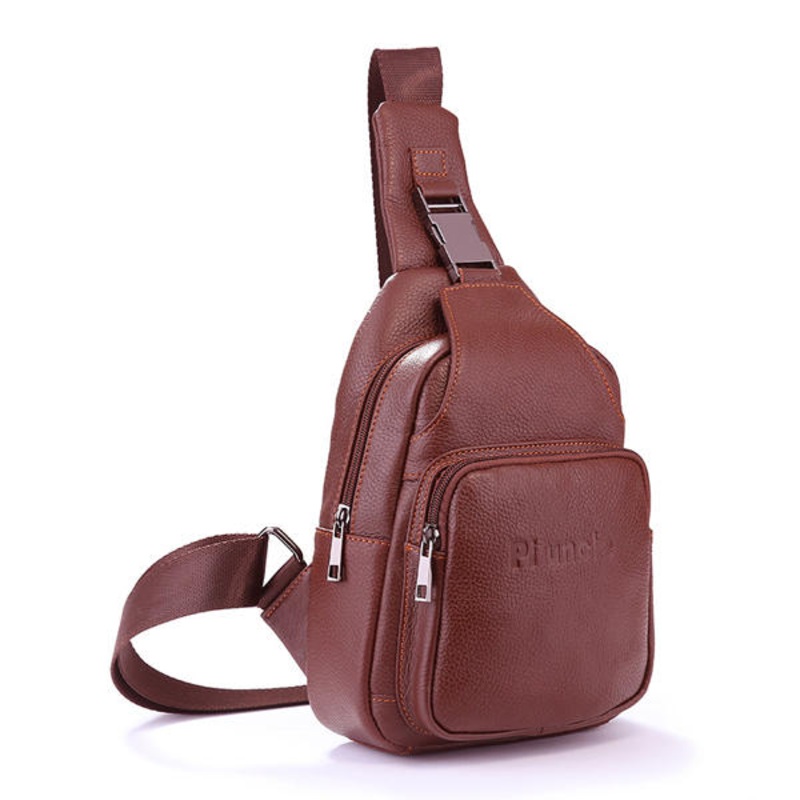 Retro Men Casual Outdoor Sport Genuine Leather Chest Bag Crossbody Bag