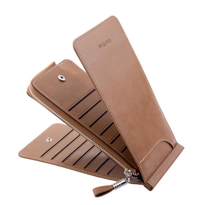 Trifold Men And Women Ultra-thin 26 Card Slot Wallet Solid Faux Leather Phone Purse
