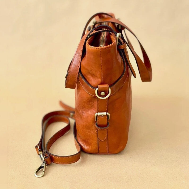 Vintage Large Capacity Waterproof Tote Crossbody Bag Faux Leather Convertible Straps Shoulder Bag
