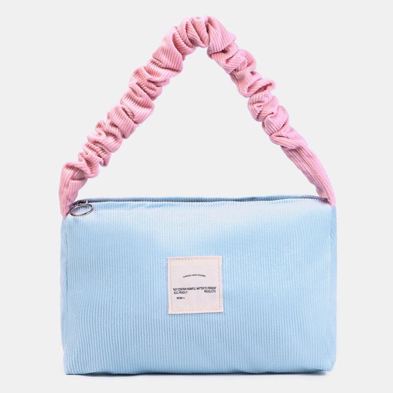 Women Candy Color Corduroy Letter Patch Underarm Bag Large Capacity Soft Zipper Tote Handbag Shoulder Bag