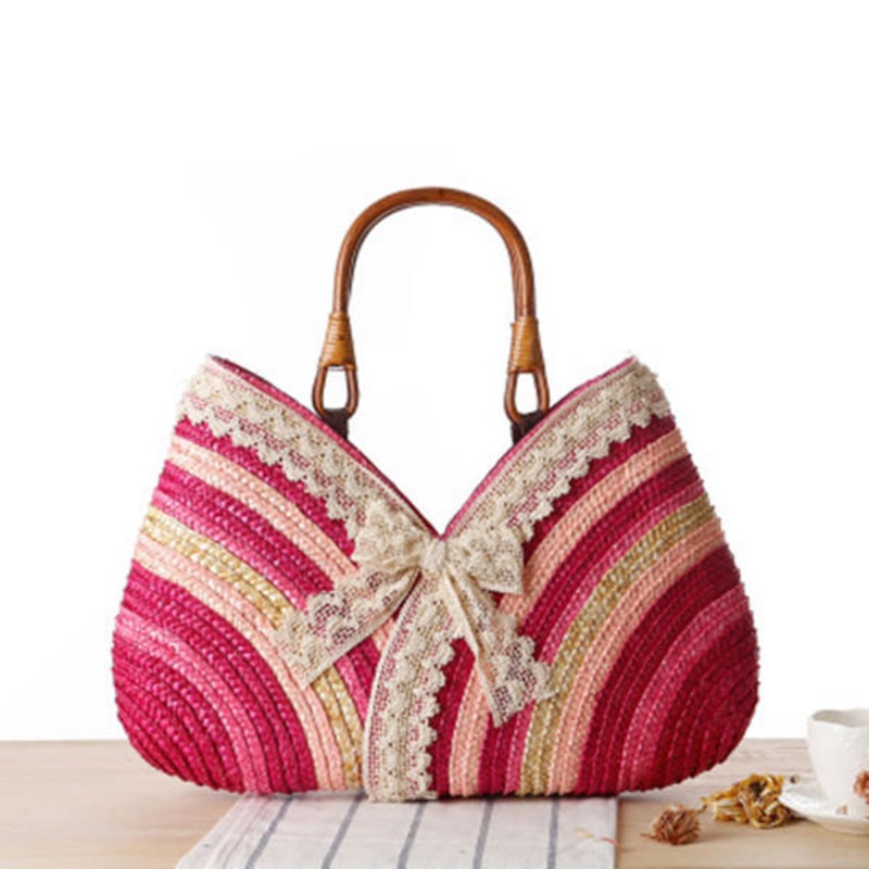 Women Lace Stylish Travel Straw Handbag Beach Bag