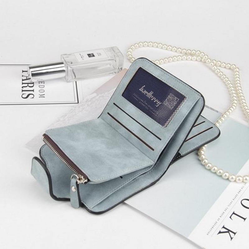 Women Trifold Faux Leather Short Wallet 8 Card Slot Coin Purse