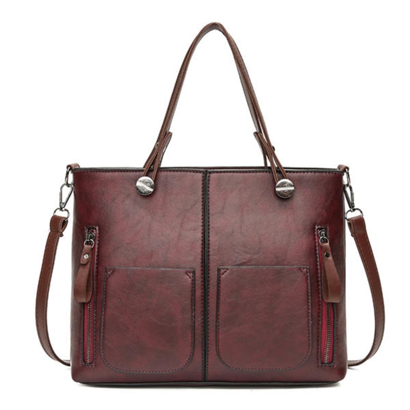 Women Vintage Artificial Leather Minimalist Fashion Handbag Shoulder Crossbody Bag