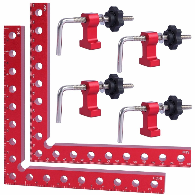 2 Packs 180mm x 180mm 90 Degree Right Angle Clamps Positioning Squares MM/Inch Scale Aluminum Alloy Woodworking Carpenter Corner Clamping for Picture Frame Cabinet Drawer