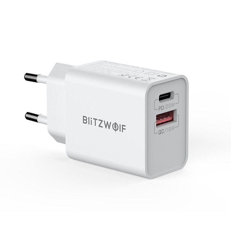BlitzWolf BW-S20 20W 2-Port PD3.0 QC3.0 Wall Charger Support FCP AFC Fast Charging EU Plug Adapter for iPhone 13 14 15 15 Pro/Pro Max for Samsung Galaxy S23 for Xiaomi 13pro