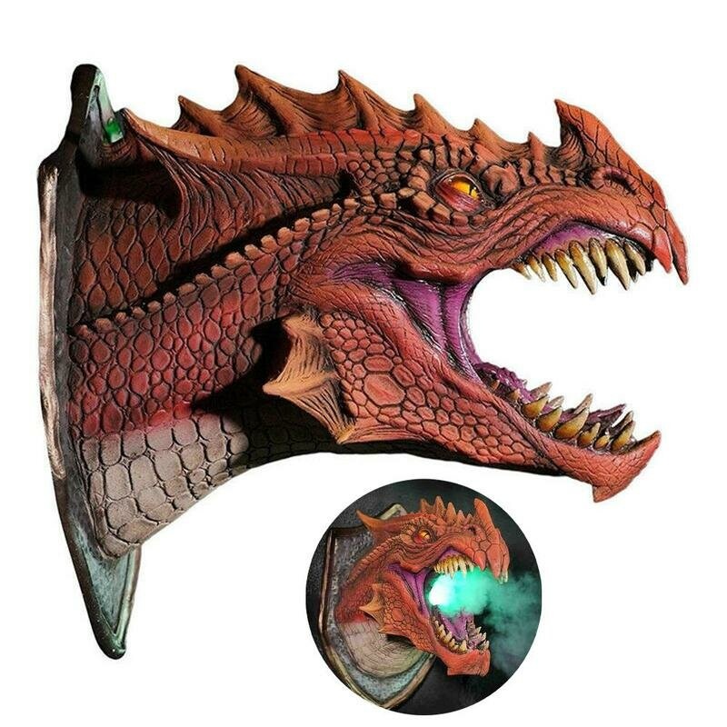Dragon Legends Prop 3d Wall Mounted Dinosaur Smoke Light Wall Art Sculpture Creative Dinosaur Decoration For Home Halloween