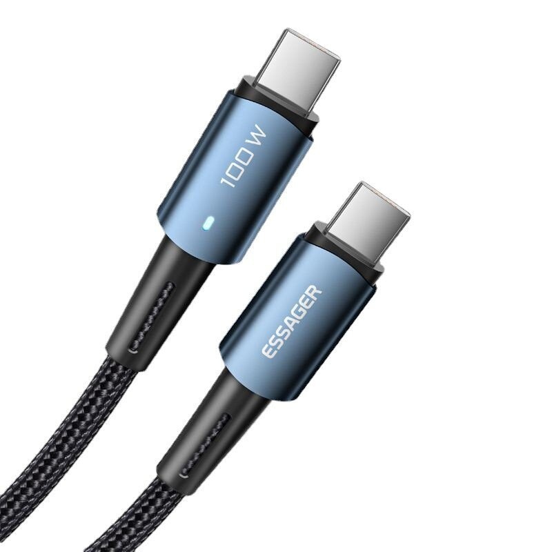 ESSAGER PD100W Type-C to Type-C Cable QC3.0 4.0 AFC FCP Fast Charging Data Transmission Copper Core Line 1M/2M Long for iPhone 15 15 Plus for Huawei Mate60 Pro for Samsung Galaxy Z Flip 4 for Xiaomi13pro