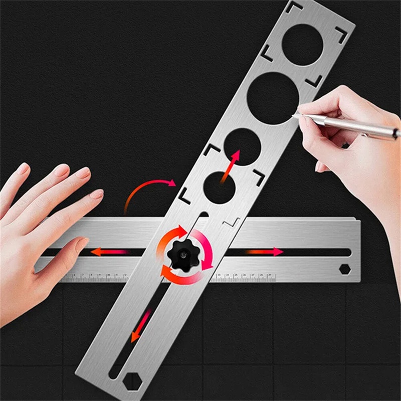 Stainless Steel Adjustable Tile Locator with Precision Hole Cutting Feature Durable and Easy-to-Use for Efficient Tiling Needs