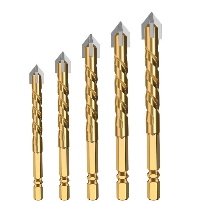 5PCS Tile Drill Bit Four-Edged Impact Overlord Drill Hexagonal Handle Concrete Triangle Drill Electric Glass Punching Special