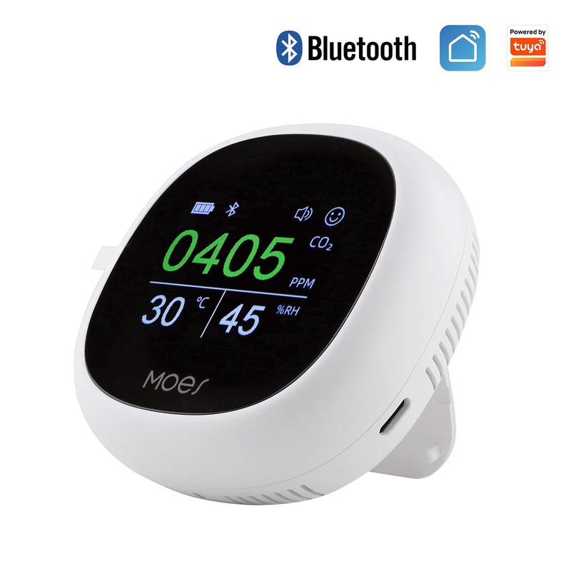 MoesHouse Tuya bluetooth 3 in 1 Multi-functional Air Monitor Temperature Humidity Carbon Dioxide Sensor with Alarm Clock for Home Safety Precaution Device