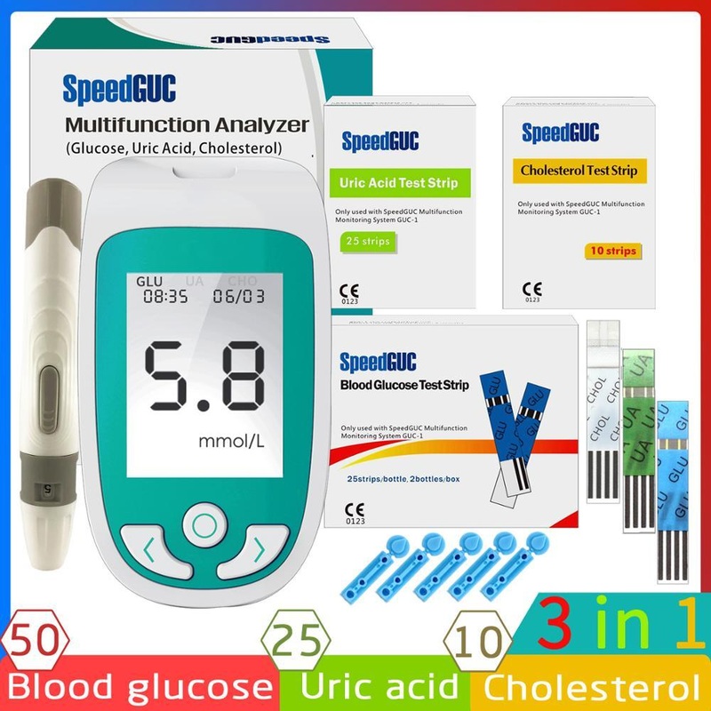 3in1 Multi-Function Cholesterol & Uric Acid & Blood Glucose Meter Monitoring System Diabetes Gout Device With Test Strips & Lancets
