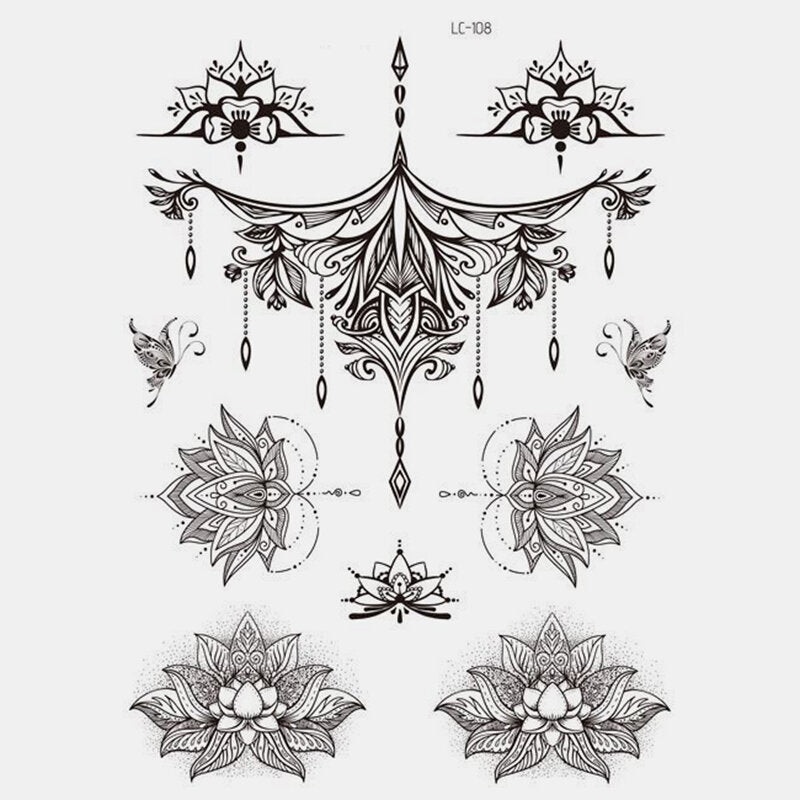 Black Feather Mandala Flower Temporary Tattoo Sticker Waterproof Body Art Arm Tattoo Transfer Paper