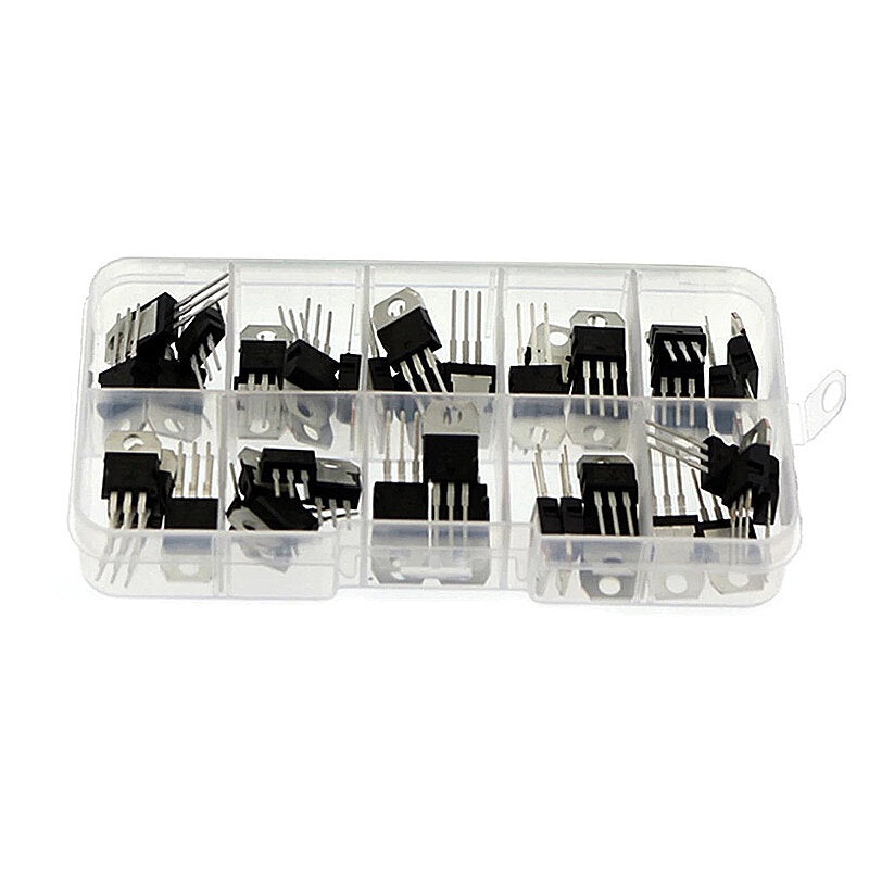 50PCS TO-220 Series Transistor Assortment Kit 10 Values High Power Three-terminal Regulated Triode LM317T L7805 L7806 L7808 L7809 L7810 L7812 L7815 L7818 L7824
