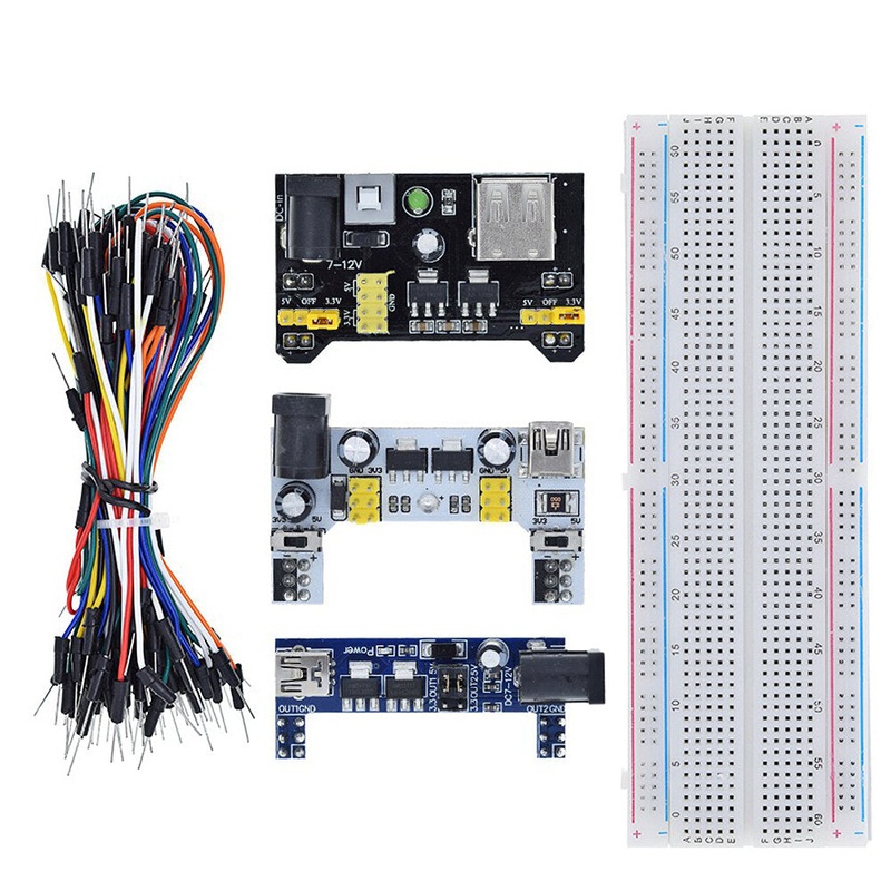MB-102 3-piece Breadboard Set Power Suppy Module+830-hole Breadboard+65 Jumper Wires Breadboard