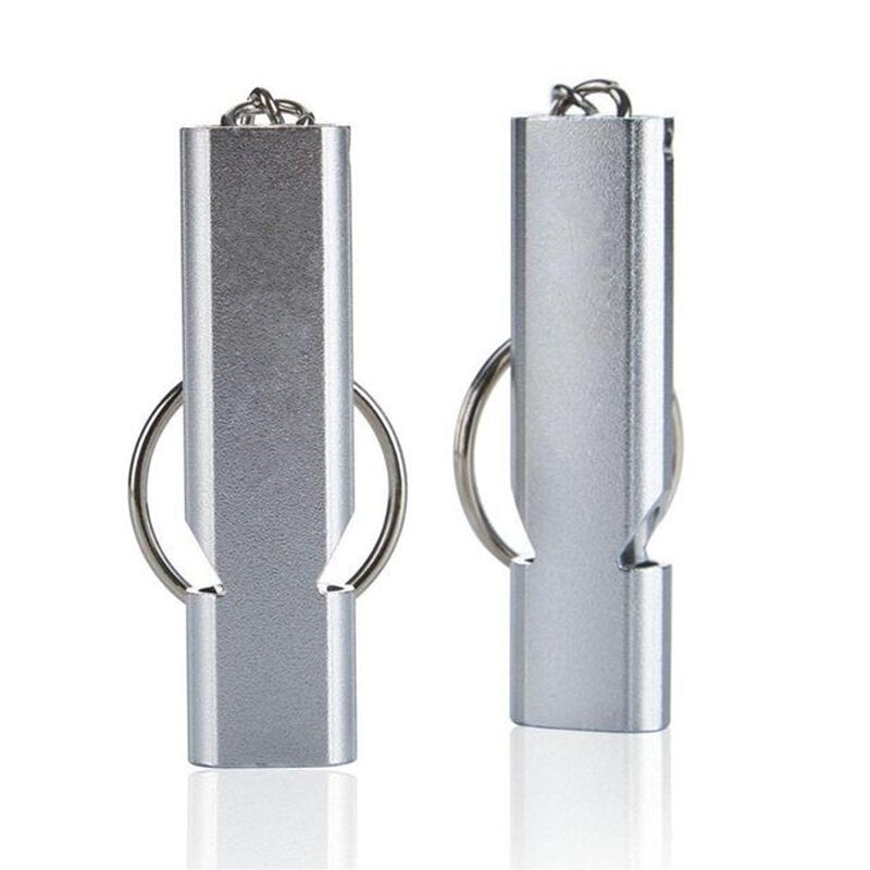 2pcs Emergency Whistle Aluminum Double Tubes Survival Lifeguard Whistle Lanyard Keychain For Outdoor Camping Boating Hunting Fishing