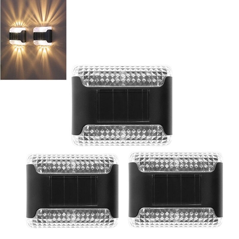 3pcs Solar Wall Light Outdoor Up and Down Garden Warm White Lamp for Home Porch Fence Stairs Wall Backyard