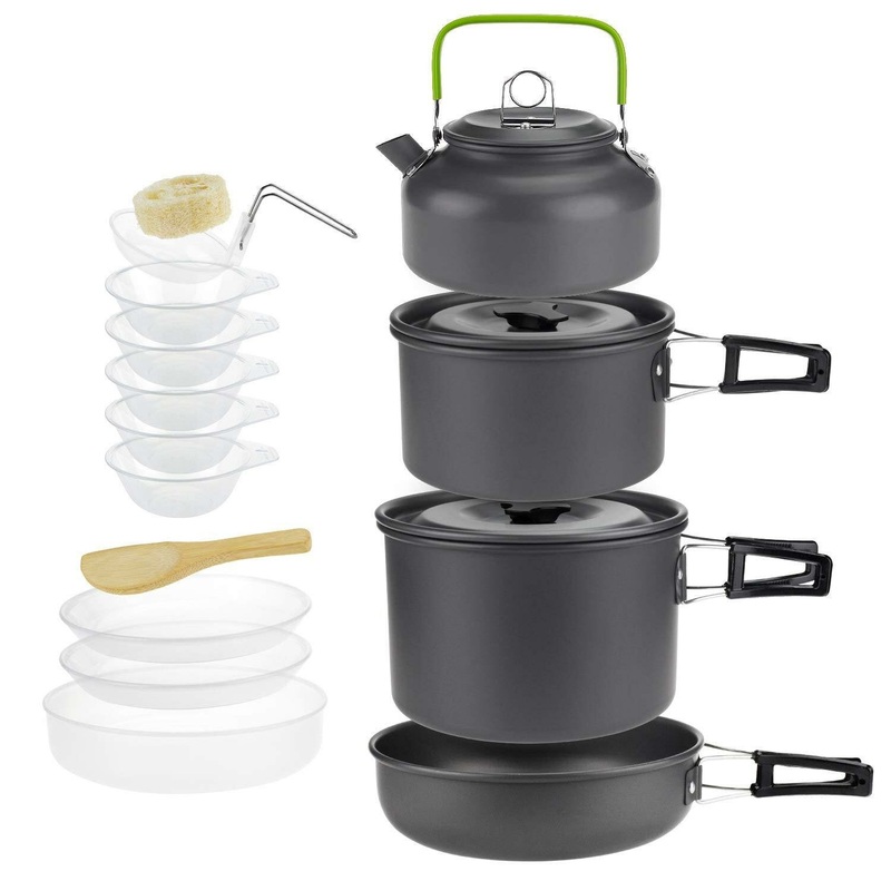 Camping 4~5 Person Cookware Cooking Set Survival Equipment Aluminum Nonstick Outdoor Tableware Coffee Kettle Pot Pan Bowl Hiking Trip Picnic