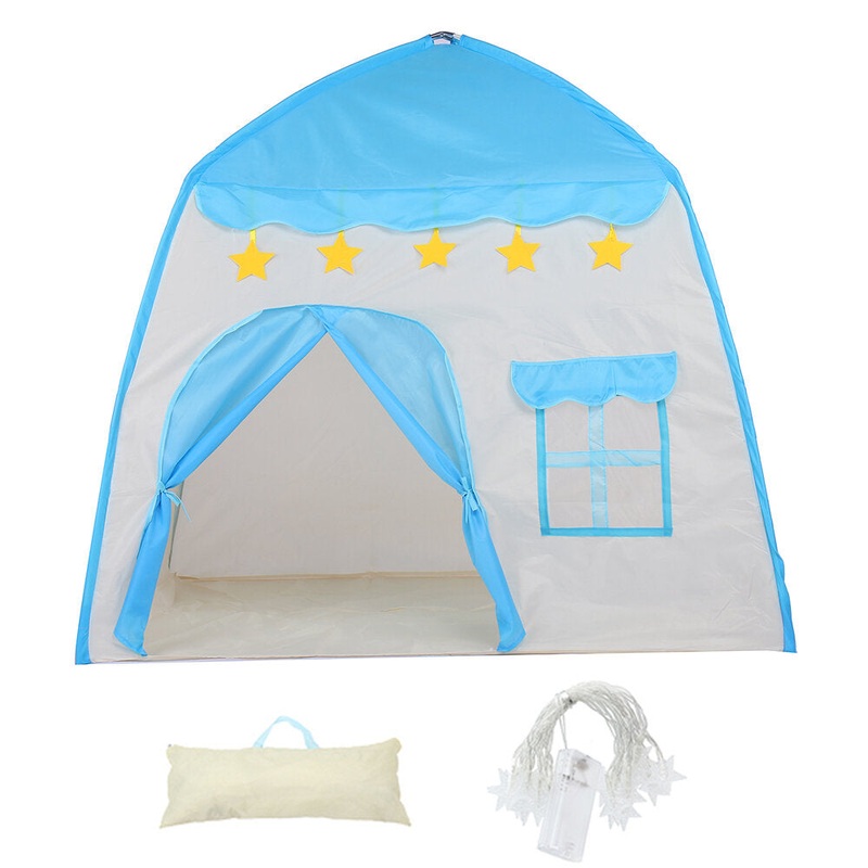 Kid Playhouse Tent Princess Castle Teepee Tent Folding Portable Children Game Room with LED Star Lights Boys Girls Gift