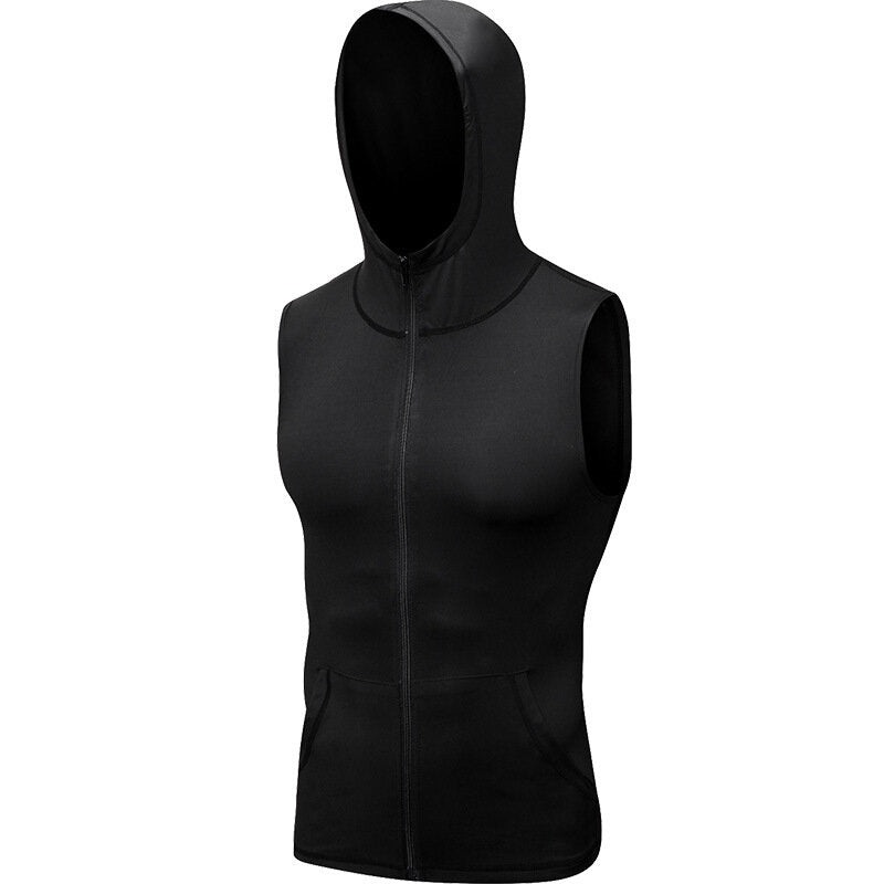 YUERLIAN Mens Hooded Sleeveless Running Jackets Boy Sports Vest With Pocket Zip Fitness Gym Quick Dry Workout Tops Wear