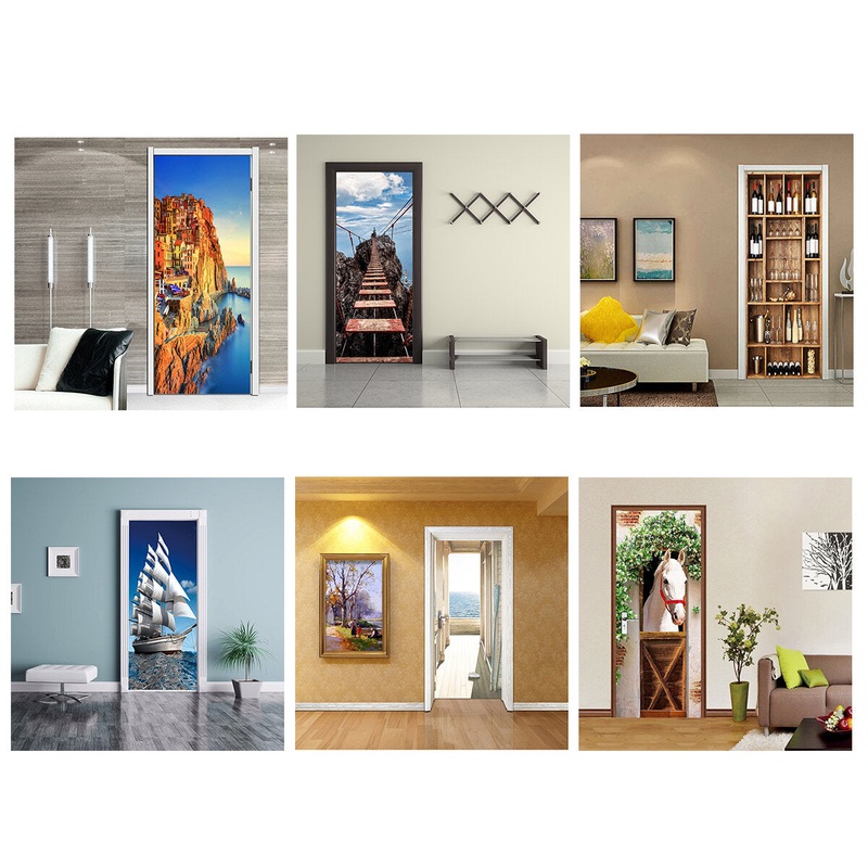 2Pcs 38.5x200cm 3D Door Wallpaper Sticker Mural Scene Self Adhesive Decor Decal