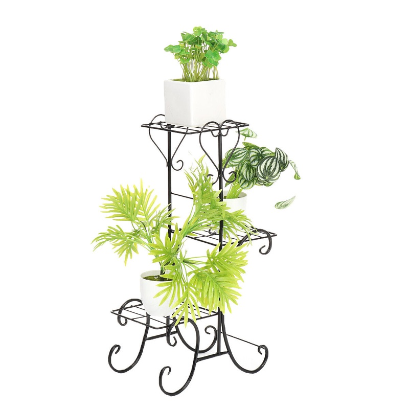 3 Layers Metal Flower Shelf Home Floor-standing Indoor Space Living Room Green Bar Flower Pot Rack