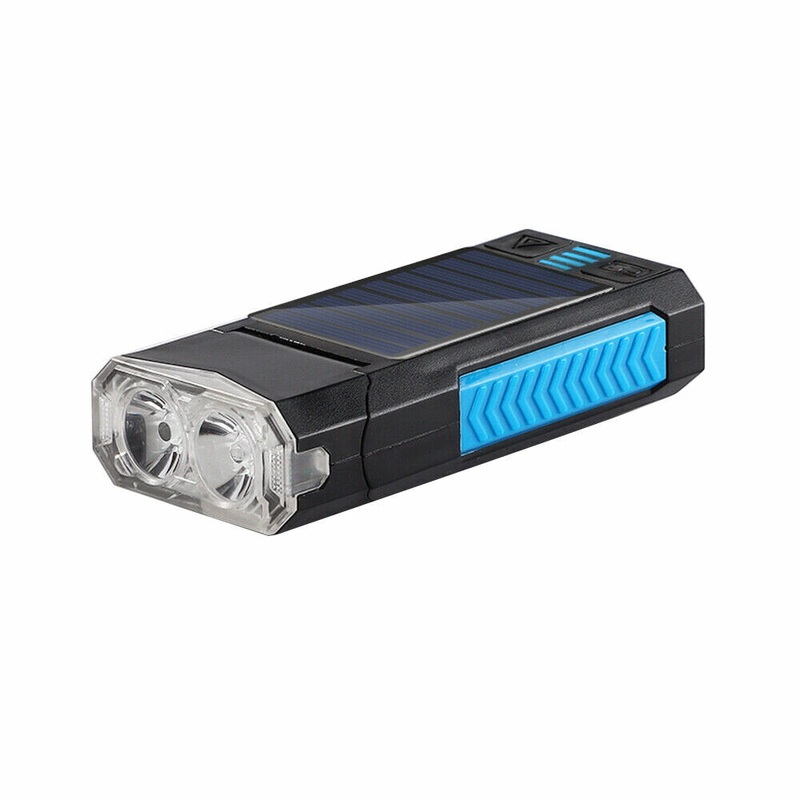 Bicycle Headlight Solar Waterproof USB Rechargeable Bike Front Light Lamp Horn