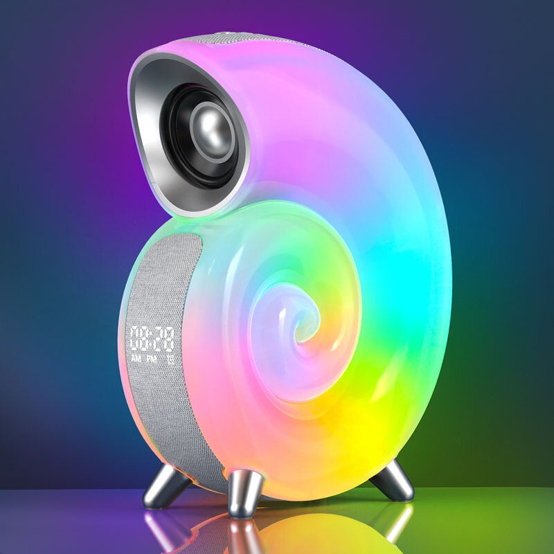 Conch RGB LED Night Light Wake Up Lamp Sleep Light Smart Atmosphere Lamp Blue Tooth Clock Alarm speaker with Stereo BT Speaker