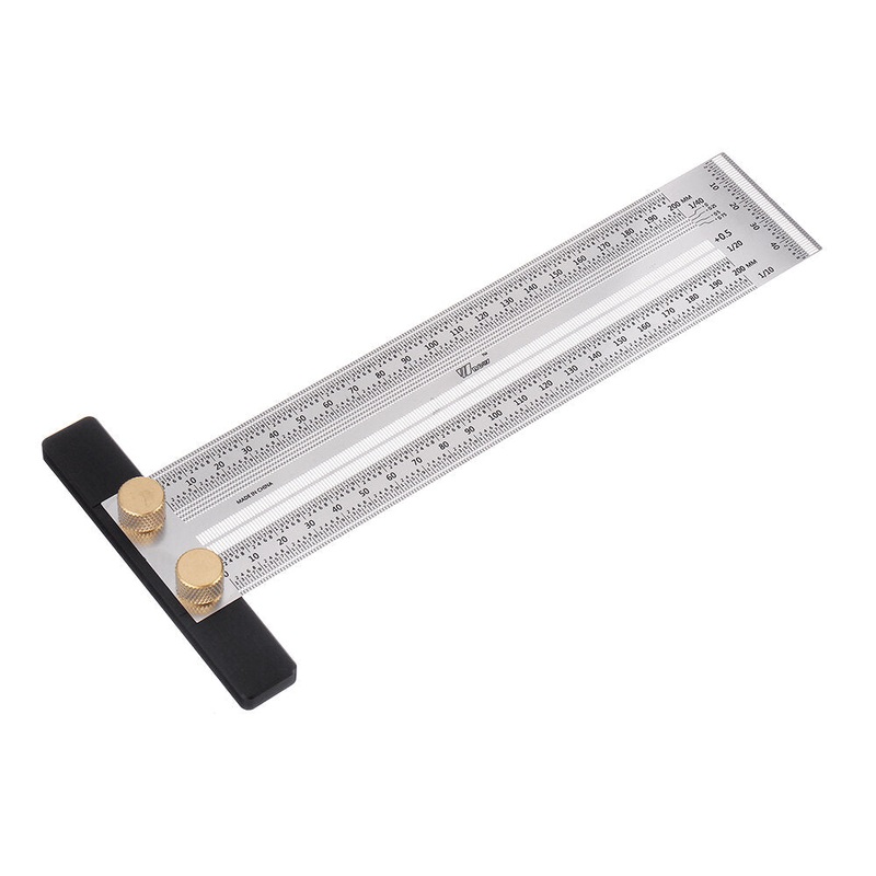Drillpro 200mm Stainless Steel Precision Marking T Ruler Hole Positioning Measuring Ruler Woodworking Scriber Scribing Tool