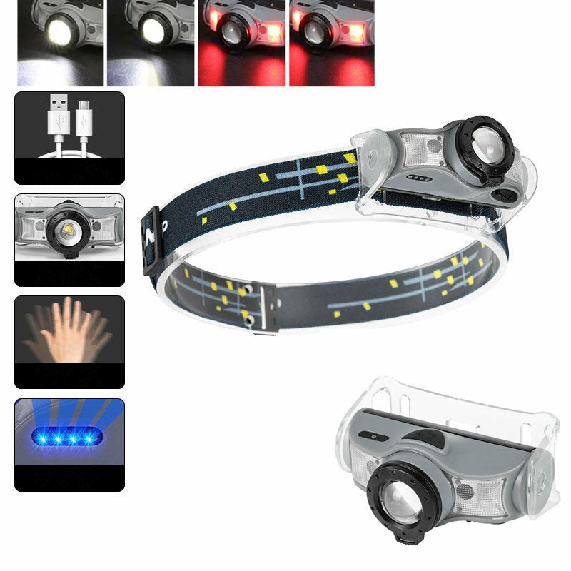 LED Sensor Headlamp USB Rechargeable Headlight Outdoor Waterproof Camping Torch Lights For Camping Cycing Fishing