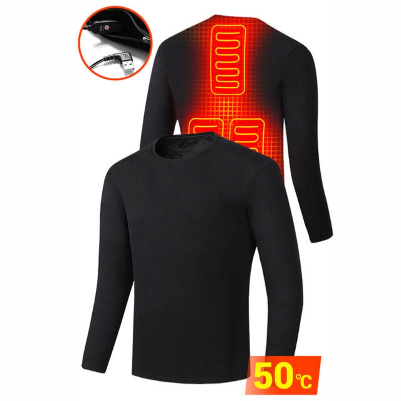 Men Heated Underwear Set Winter Heating Thermal Underwear Suit USB Electric Heating Long Johns Fleece Pajamas Skiing Clothes S-5XL