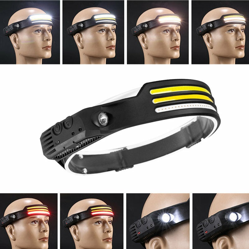 Multi-function Wave Induction COB LED Headlight Outdoor Riding Light USB Charging Night Running Light Strong Light Headlamp