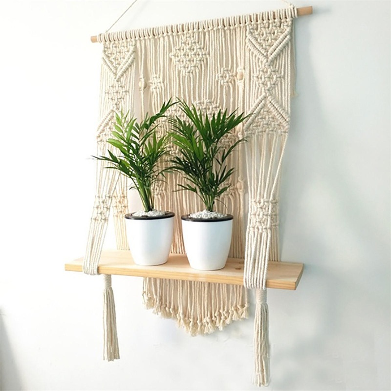 Woven Macrame Plant Hanger Wall Hanging Bohoes Wall Art with Tassels Home DIY Hanging Craft Decorations
