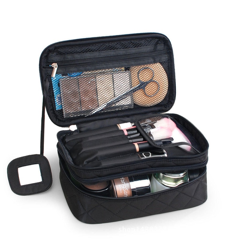 Double layer Nylon Lady’s Cosmetic Bag Waterproof Make Up Handbag Tools Organizer Pouch Wash Toilet