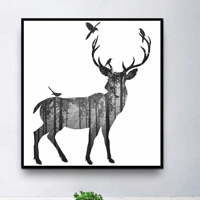Miico Hand Painted Oil Paintings Simple Style-C Side Face Deer Wall Art For Home Decoration Paintings