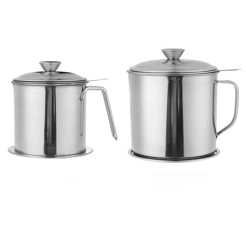 1.3L/1.8L Kitchen Oil Dripping Pot Stainless Steel Non-Stick Oil Storage Can Container Oil Grease Strainer