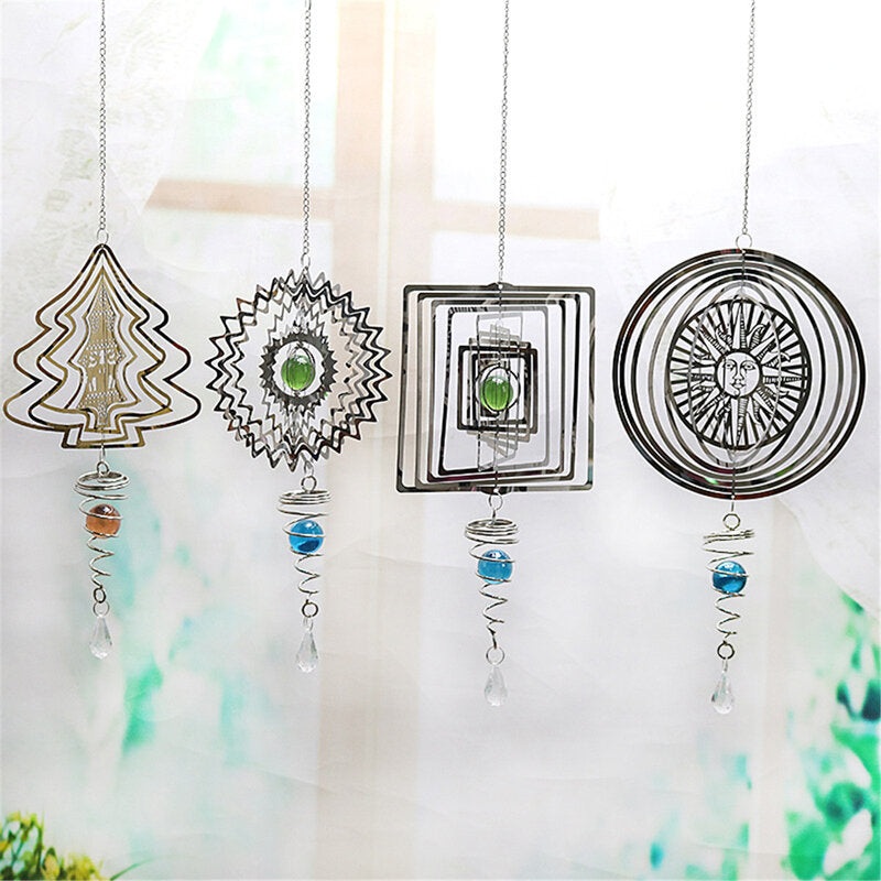 Stainless Steel Rotating Wind Chime Creative Personality Novelty Metal Hanging Crafts Home Decoration