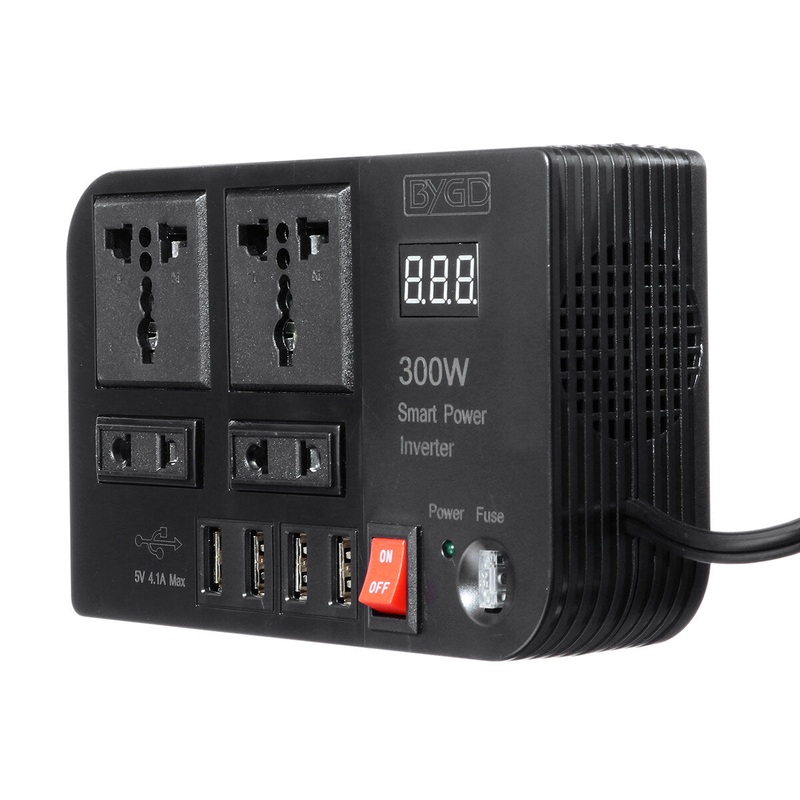 300W DC12V To AC220V Car Power Inverter Modified Wave Converter with 4*USB 4*AC Socket LED Display Voltage Detection