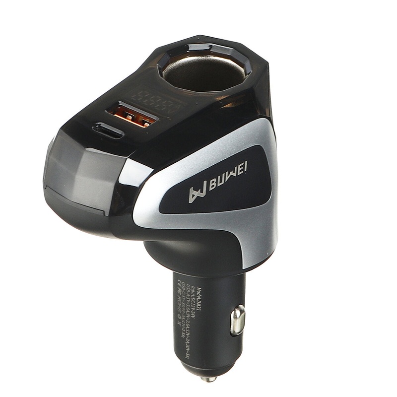 Buwei DM32 Car Charger with Type-C PD65W & 100W Super Fast Charge USB Crystal Cutting Process LCD Display