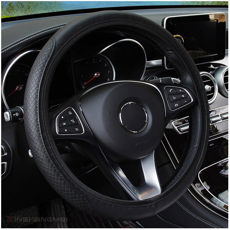 Car Steering Wheel Cover Universal Fiber Leather Double Round Elastic Band Without Inner Ring Put Sleeve Diameter 37 to 38cm