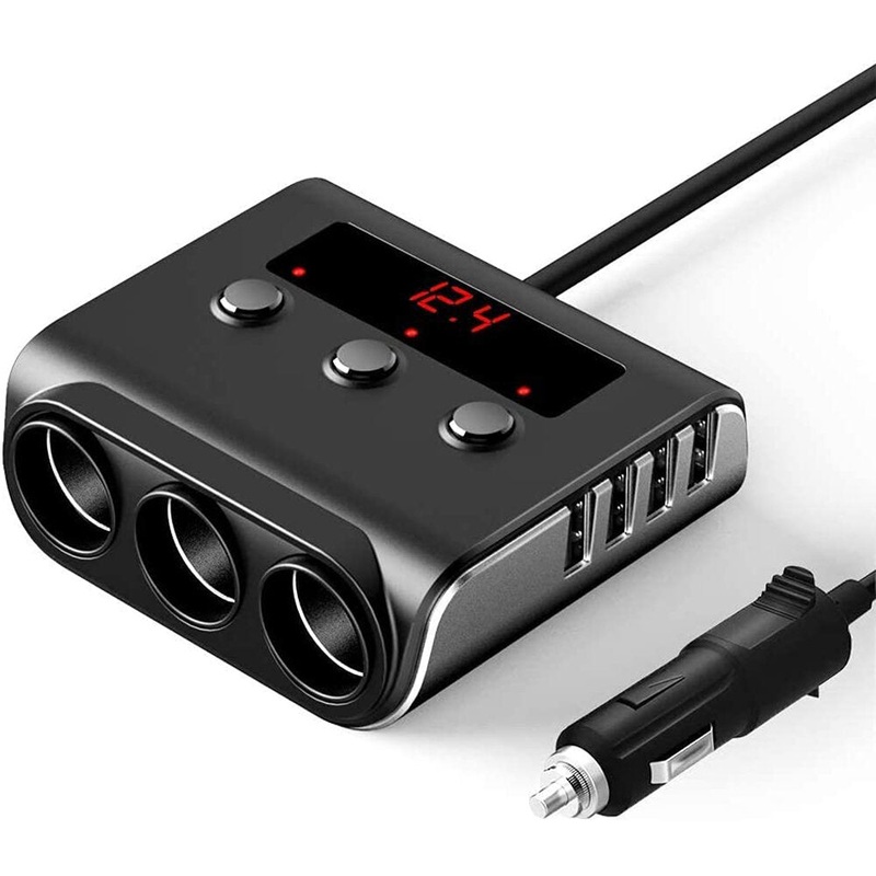 SLW004 100W 4 USB +3 Socket Car Charger Adapter QC3.0 Quick Charge with ON/OFF Switch LED Voltage Display 12V/24V Bus Trucks SUV
