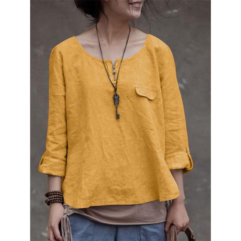 Solid Long Sleeve Crew Neck Women Blouse