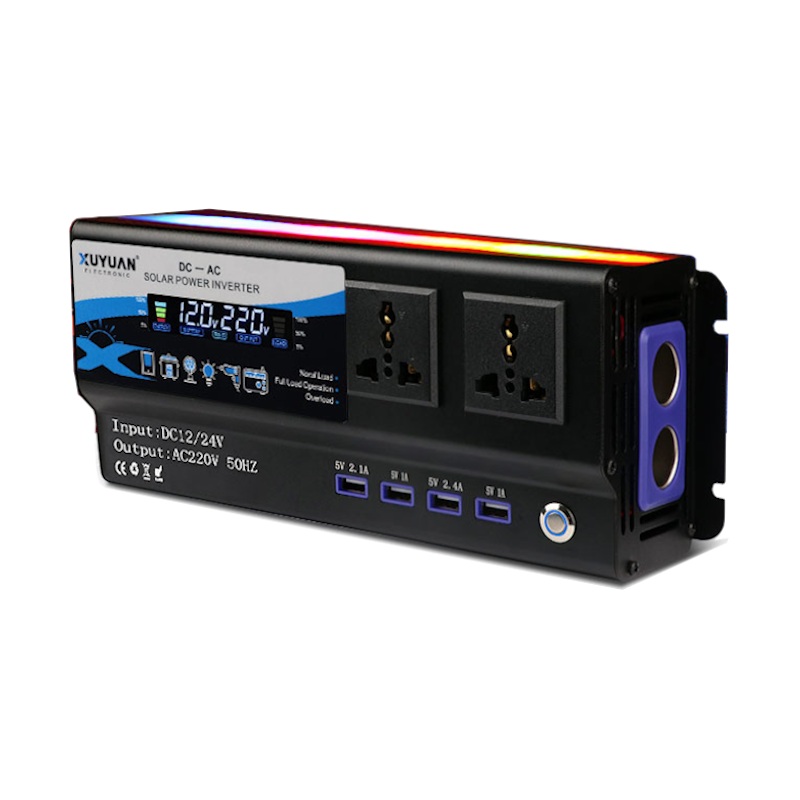 XUYUAN 1000W/1600W/2000W Peak Car Power Inverter DC 12V 24V To 220V Modified Sine Wave Colorful Atmosphere Light 4USB Converter