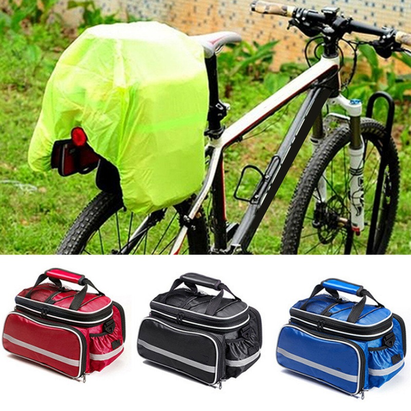 2 in 1 32*17*19 Large Capacity Waterproof Bike Bicycle Rear Seat Rack Riding Bag Mobile Phone Tablet Travel Storage Pack with Belt + Rain Cover
