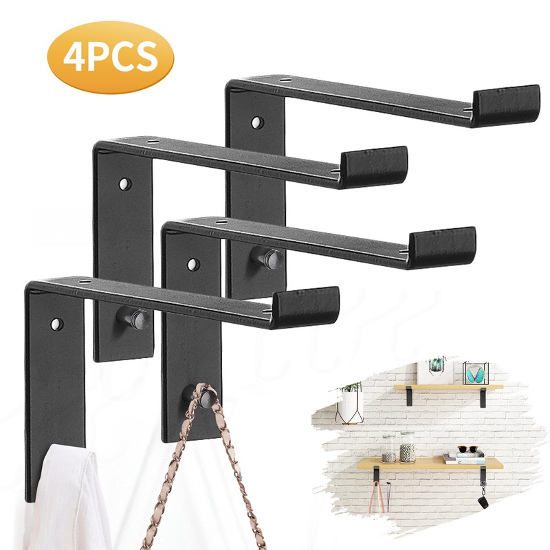 AGSIVO 4PCS/ Set Vintage with Hook Wall Mounted Floating Hanging Shelf Board Support Holder