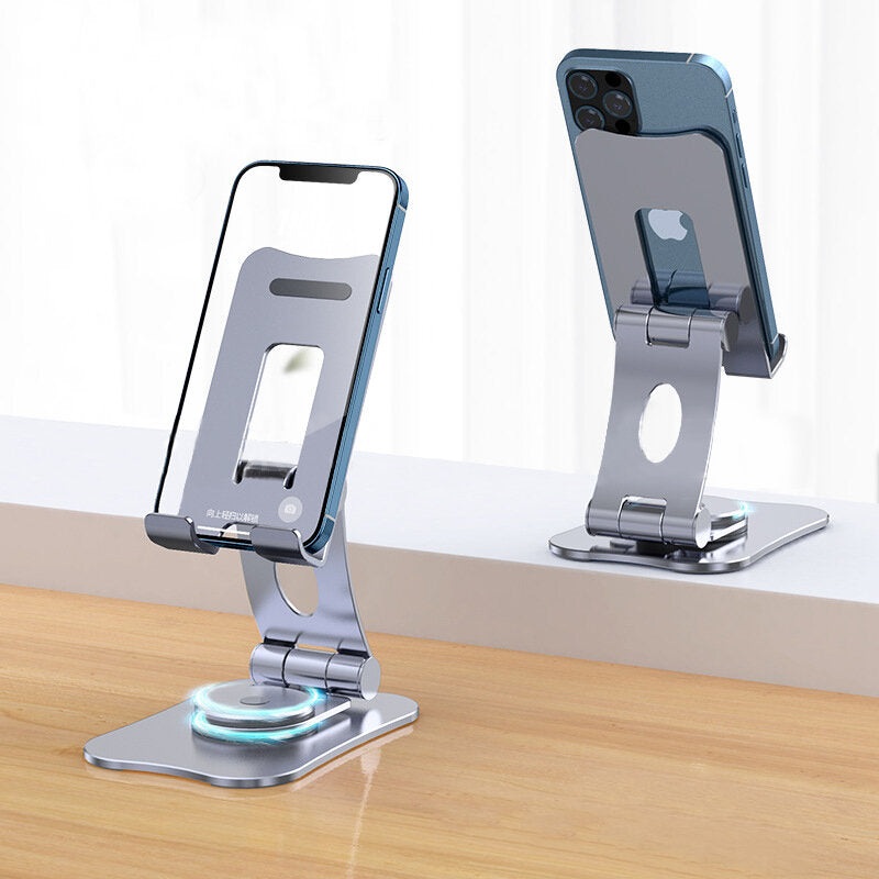 Bakeey 360 Rotating Aluminum Alloy Desktop Phone/Tablet Stand Foldable Portable Rotary Adjustable Cell Phone Holder Desktop Hands Free Portable Stand