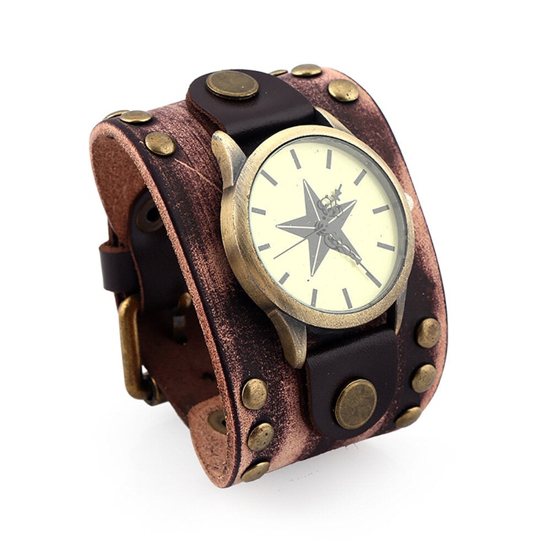 Casual Vintage Multi-Layer Cowhide Leather Strap Unisex Quartz Watch Bracelet