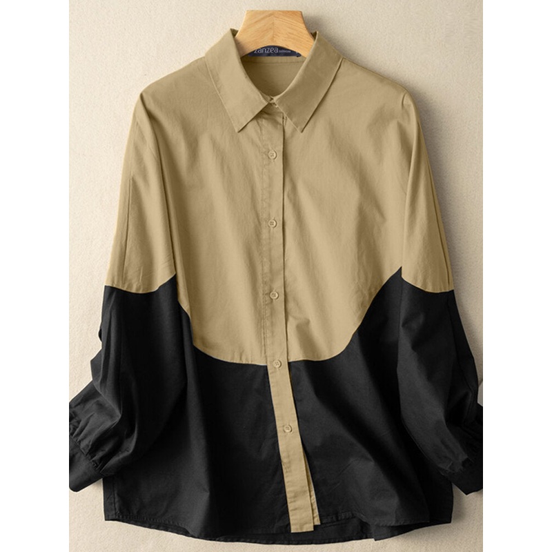 Contrast Long Sleeve Button Front Lapel Shirt